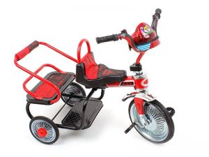 Dečiji tricikl sa dva sedišta crno-crveni