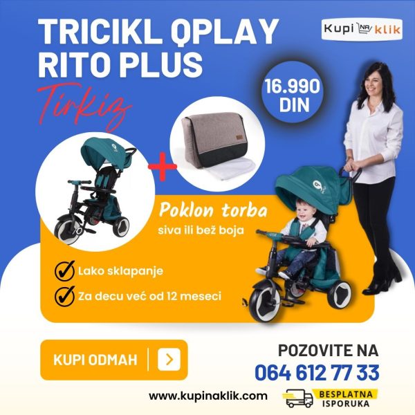 Tricikl Qplay Rito plus plavo zelena + Poklon