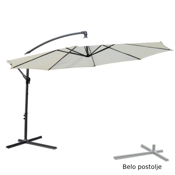 Baštenski suncobran 3m beli sa zglobom Parasol